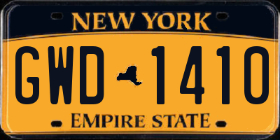 NY license plate GWD1410