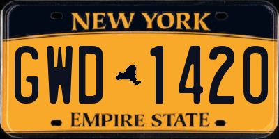 NY license plate GWD1420