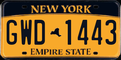 NY license plate GWD1443