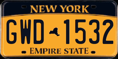 NY license plate GWD1532