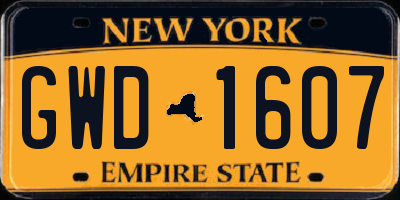 NY license plate GWD1607