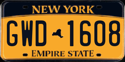 NY license plate GWD1608