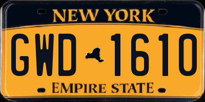 NY license plate GWD1610