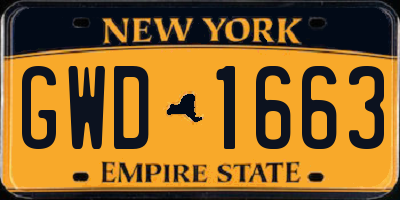NY license plate GWD1663