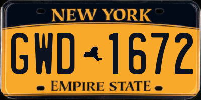 NY license plate GWD1672