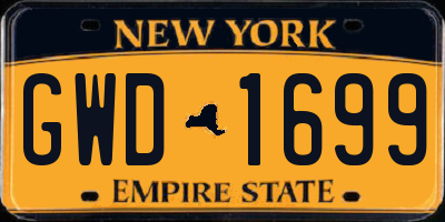 NY license plate GWD1699