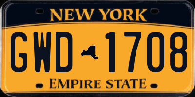 NY license plate GWD1708