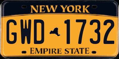 NY license plate GWD1732