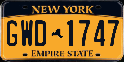 NY license plate GWD1747