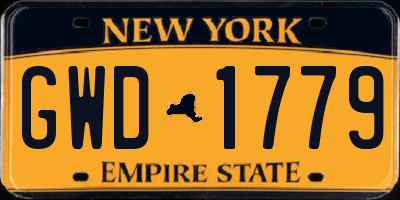 NY license plate GWD1779