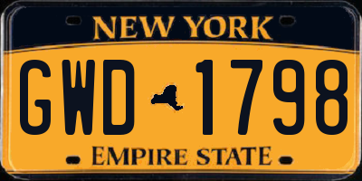 NY license plate GWD1798