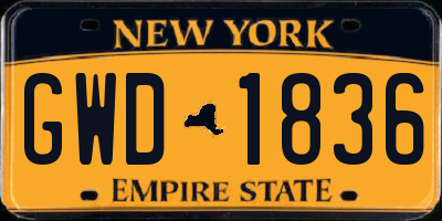 NY license plate GWD1836
