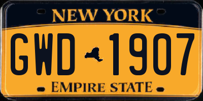 NY license plate GWD1907