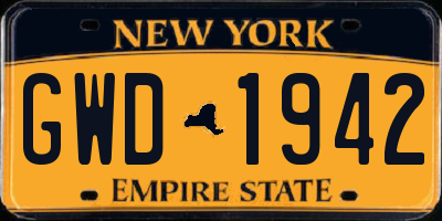 NY license plate GWD1942
