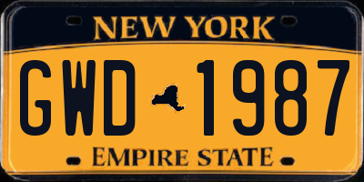 NY license plate GWD1987