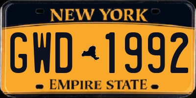 NY license plate GWD1992