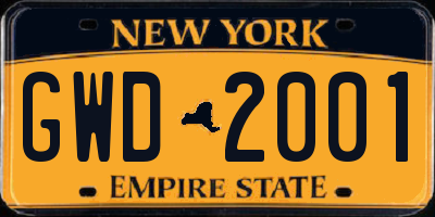 NY license plate GWD2001