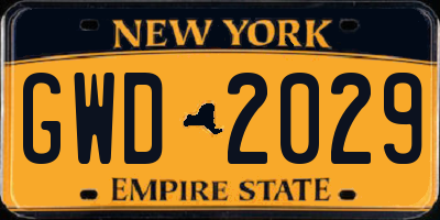 NY license plate GWD2029