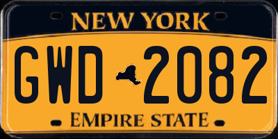 NY license plate GWD2082