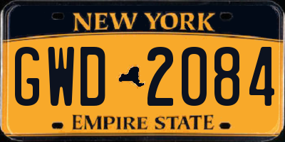 NY license plate GWD2084