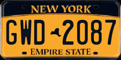 NY license plate GWD2087