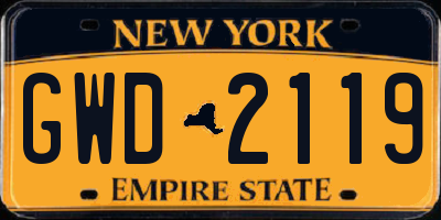 NY license plate GWD2119
