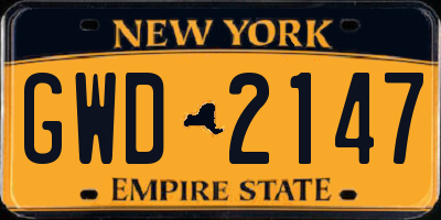 NY license plate GWD2147
