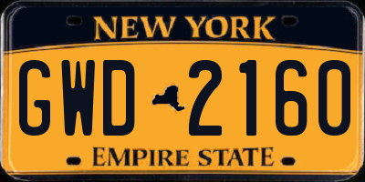NY license plate GWD2160