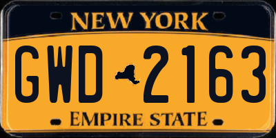 NY license plate GWD2163
