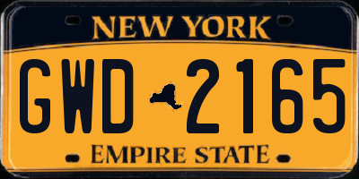 NY license plate GWD2165