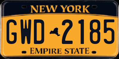 NY license plate GWD2185