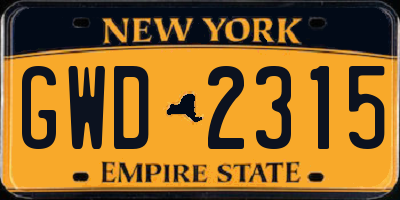NY license plate GWD2315