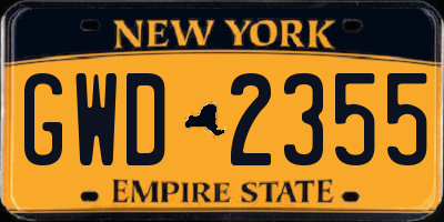 NY license plate GWD2355