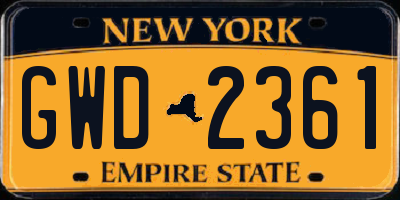 NY license plate GWD2361