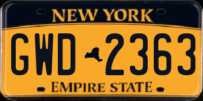 NY license plate GWD2363