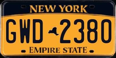 NY license plate GWD2380