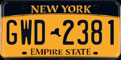 NY license plate GWD2381