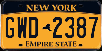 NY license plate GWD2387