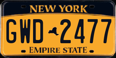 NY license plate GWD2477