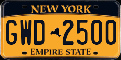 NY license plate GWD2500