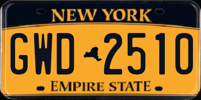 NY license plate GWD2510