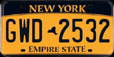 NY license plate GWD2532