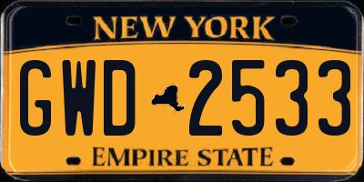 NY license plate GWD2533