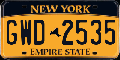 NY license plate GWD2535