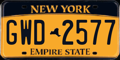 NY license plate GWD2577