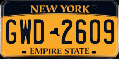 NY license plate GWD2609
