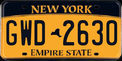 NY license plate GWD2630