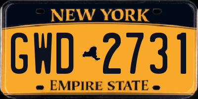 NY license plate GWD2731