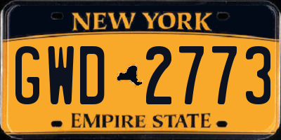 NY license plate GWD2773