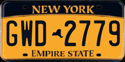 NY license plate GWD2779